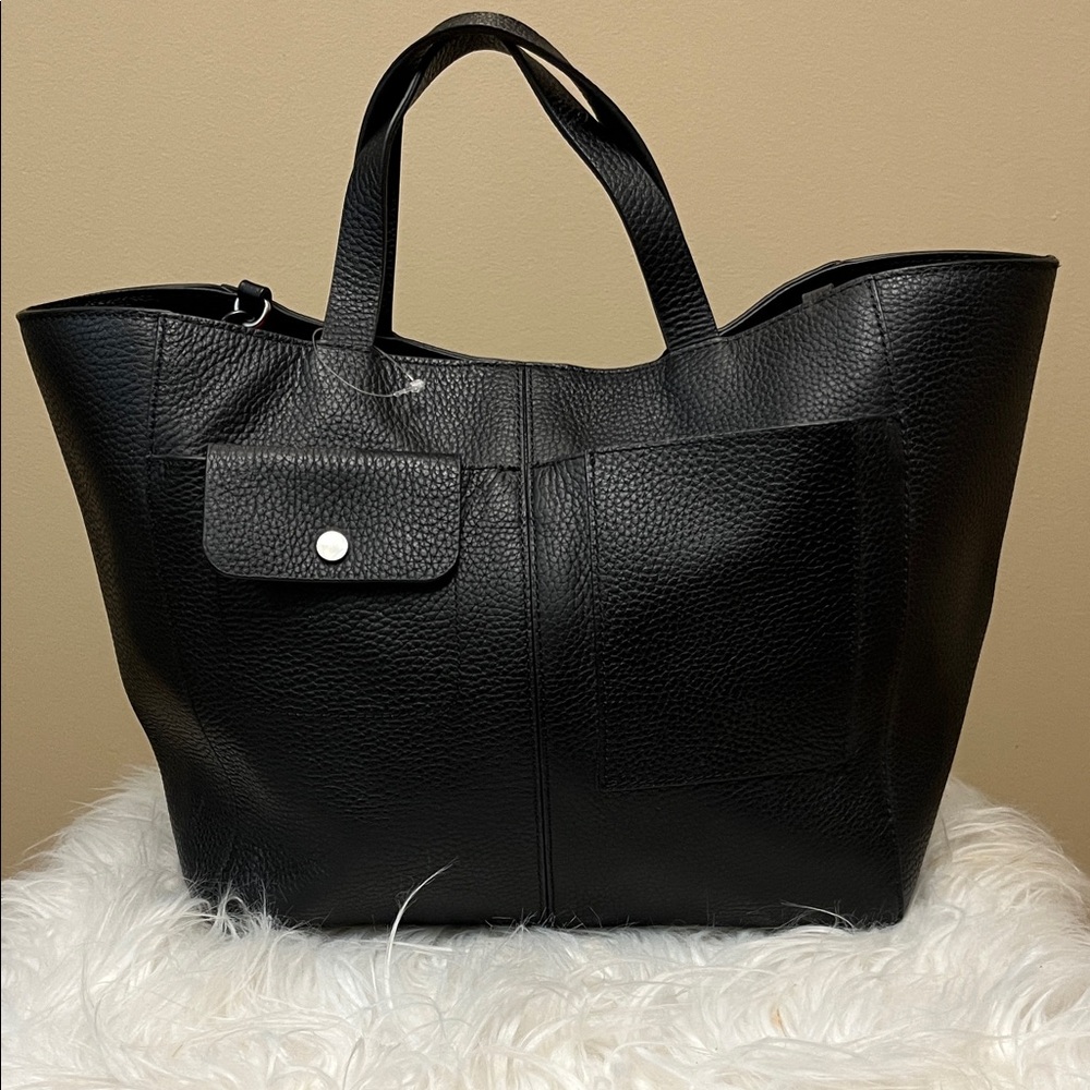 Treasure and bond Chic Black Textured Leather Tote Bag